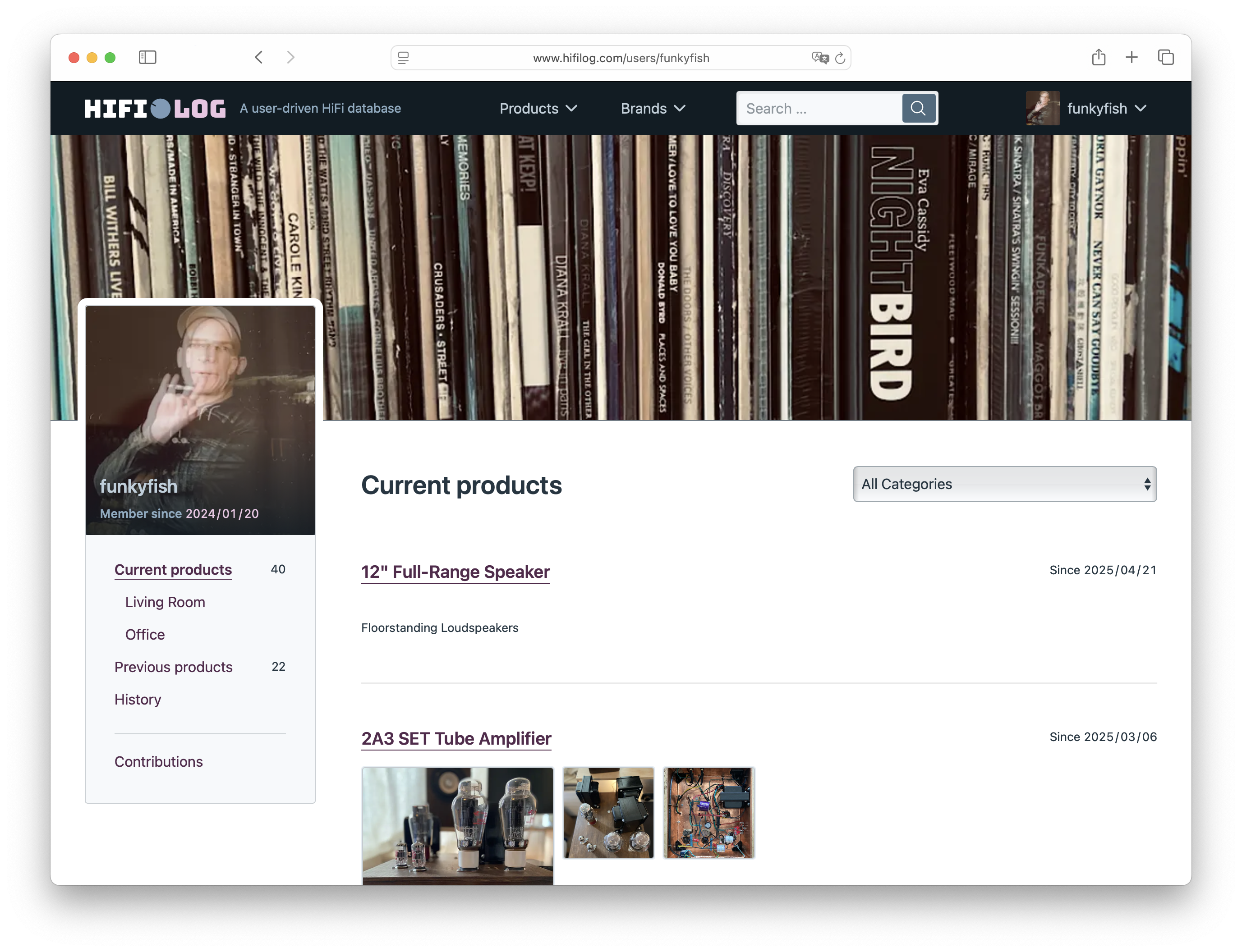 Screenshot showing the profile page of a hifilog user